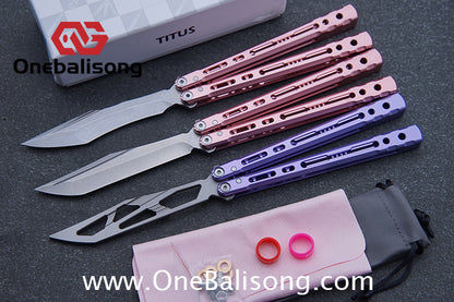 TITUS Sirius Ceramic Version Balisong Clone 7075 Aviation Aluminum Alloy Handle 5cr13Mov/14C28N Stainless Steel Fake Blade Bushing