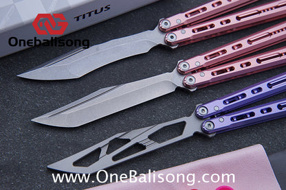 TITUS Sirius Ceramic Version Balisong Clone 7075 Aviation Aluminum Alloy Handle 5cr13Mov/14C28N Stainless Steel Fake Blade Bushing