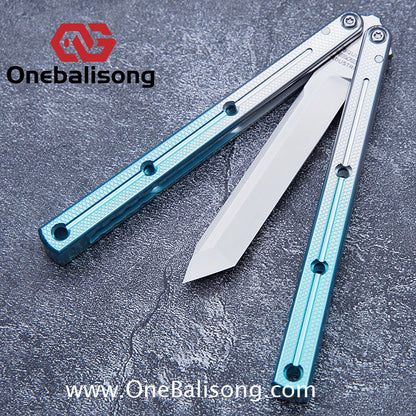 Baliplus Kraken Balisong Glossy clone Tanto/Bowie/Weekawk  live/Fake Blade Channel 7075 Aluminum Glossy Handle Bushings 9cr18