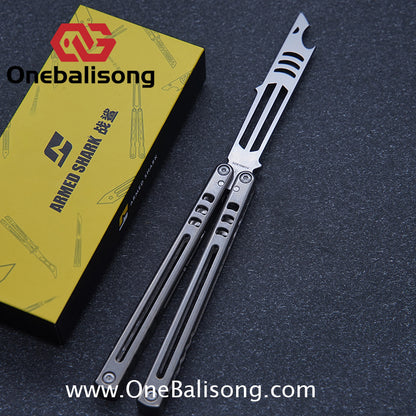 Armed Shark Titanium Madko Balisong Clone TC4 Titanium Handle Stainless Steel Trainer/Damascus Fake Blade