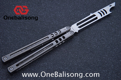 Armed Shark Titanium Madko Balisong Clone TC4 Titanium Handle Stainless Steel Trainer/Damascus Fake Blade
