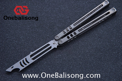 Armed Shark Titanium Madko Balisong Clone TC4 Titanium Handle Stainless Steel Trainer/Damascus Fake Blade