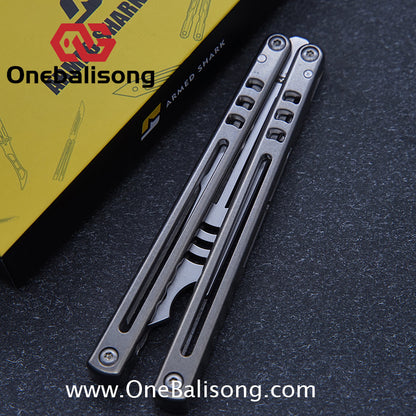 Armed Shark Titanium Madko Balisong Clone TC4 Titanium Handle Stainless Steel Trainer/Damascus Fake Blade