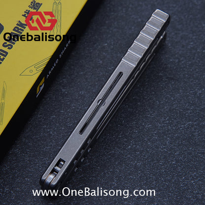 Armed Shark Titanium Madko Balisong Clone TC4 Titanium Handle Stainless Steel Trainer/Damascus Fake Blade
