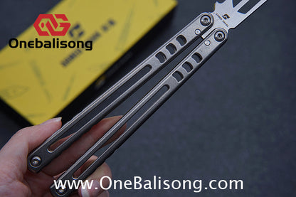Armed Shark Titanium Madko Balisong Clone TC4 Titanium Handle Stainless Steel Trainer/Damascus Fake Blade