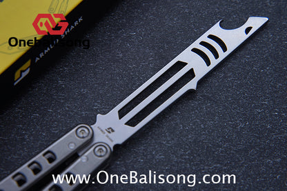Armed Shark Titanium Madko Balisong Clone TC4 Titanium Handle Stainless Steel Trainer/Damascus Fake Blade
