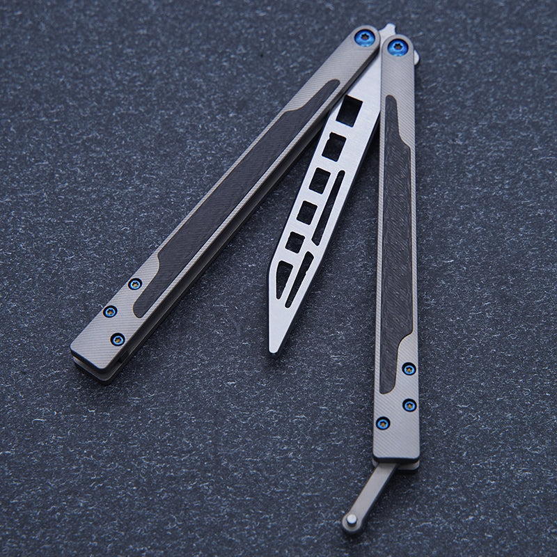theone ex10 clone titanium handle + carbon fiber patch Damascus blade