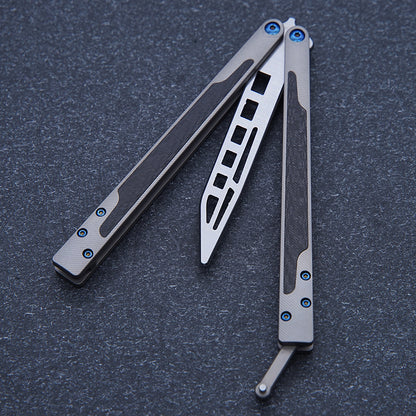 theone ex10 clone titanium handle + carbon fiber patch Damascus blade