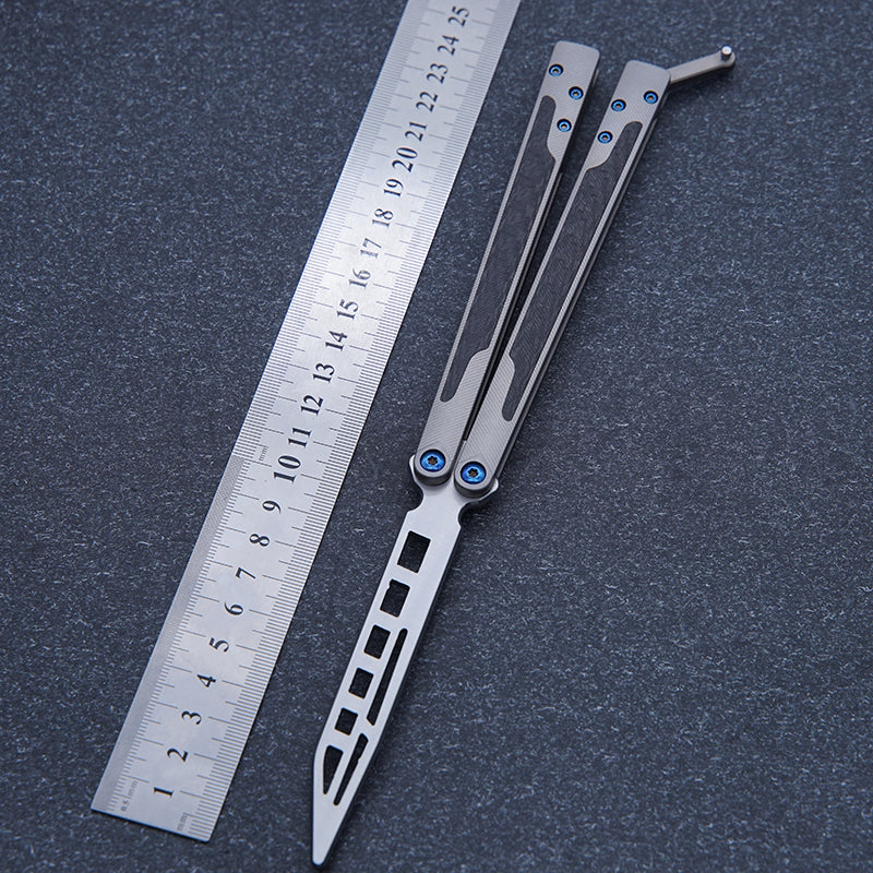 theone ex10 clone titanium handle + carbon fiber patch Damascus blade