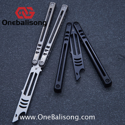 Armed Shark Titanium Madko Balisong Clone TC4 Titanium Handle Stainless Steel Trainer/Damascus Fake Blade