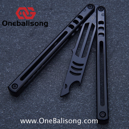Armed Shark Titanium Madko Balisong Clone TC4 Titanium Handle Stainless Steel Trainer/Damascus Fake Blade