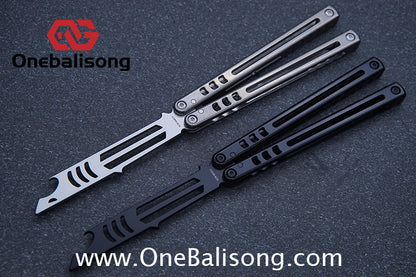 Armed Shark Titanium Madko Balisong Clone TC4 Titanium Handle Stainless Steel Trainer/Damascus Fake Blade