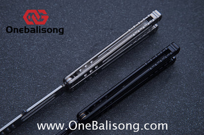 Armed Shark Titanium Madko Balisong Clone TC4 Titanium Handle Stainless Steel Trainer/Damascus Fake Blade