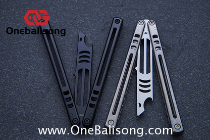 Armed Shark Titanium Madko Balisong Clone TC4 Titanium Handle Stainless Steel Trainer/Damascus Fake Blade