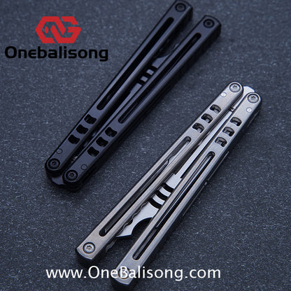 Armed Shark Titanium Madko Balisong Clone TC4 Titanium Handle Stainless Steel Trainer/Damascus Fake Blade