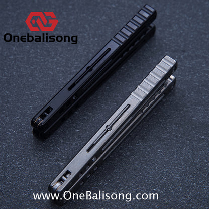 Armed Shark Titanium Madko Balisong Clone TC4 Titanium Handle Stainless Steel Trainer/Damascus Fake Blade