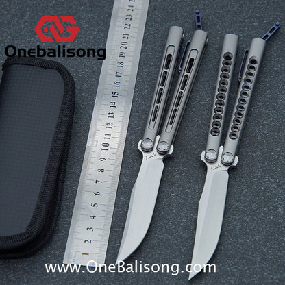 Roar Smallpox Mini Balisong Titanium Alloy Sandwich Handle Stainless Steel 14c28n Blade Bearing Structure