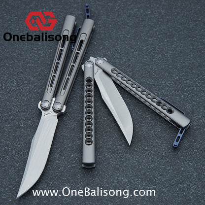 Roar Smallpox Mini Balisong Titanium Alloy Sandwich Handle Stainless Steel 14c28n Blade Bearing Structure