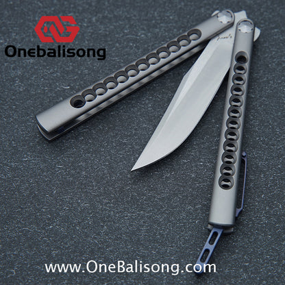 Roar Smallpox Mini Balisong Titanium Alloy Sandwich Handle Stainless Steel 14c28n Blade Bearing Structure