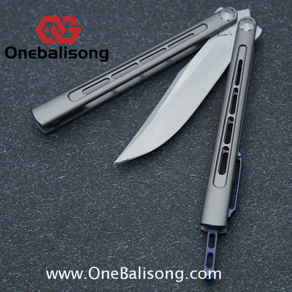Roar Smallpox Mini Balisong Titanium Alloy Sandwich Handle Stainless Steel 14c28n Blade Bearing Structure