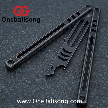 Armed Shark Titanium Madko Balisong Clone TC4 Titanium Handle Stainless Steel Trainer/Damascus Fake Blade