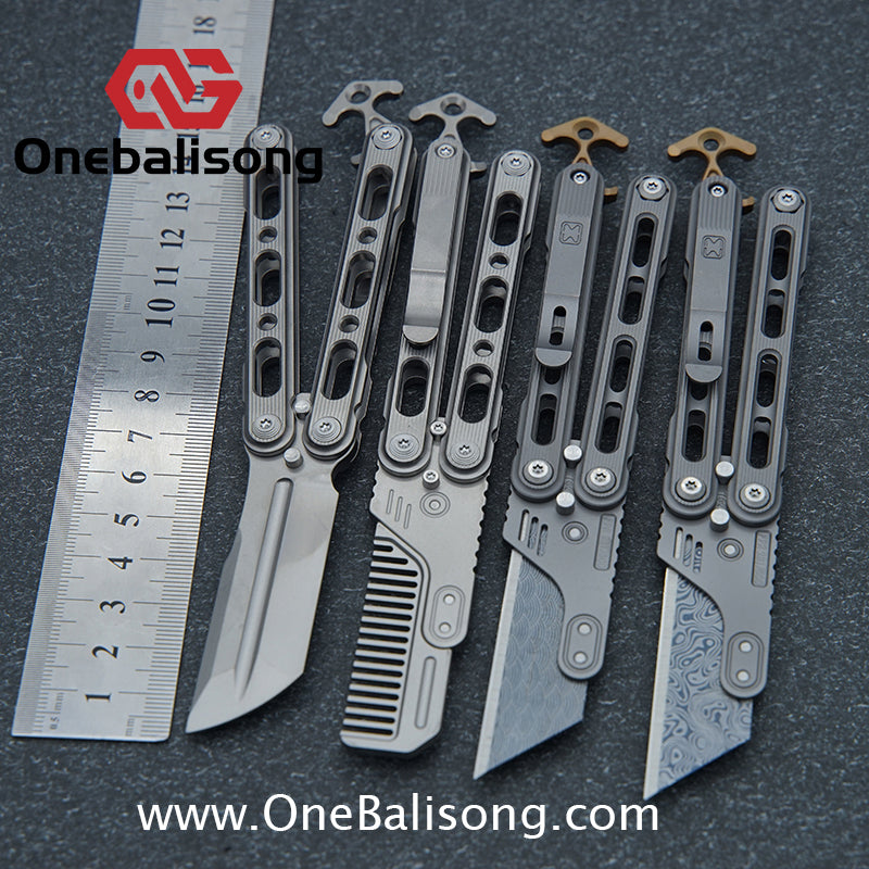 Mini Balisong Titanium alloy handle  Titanium alloy+Utility Knife Blade bushing