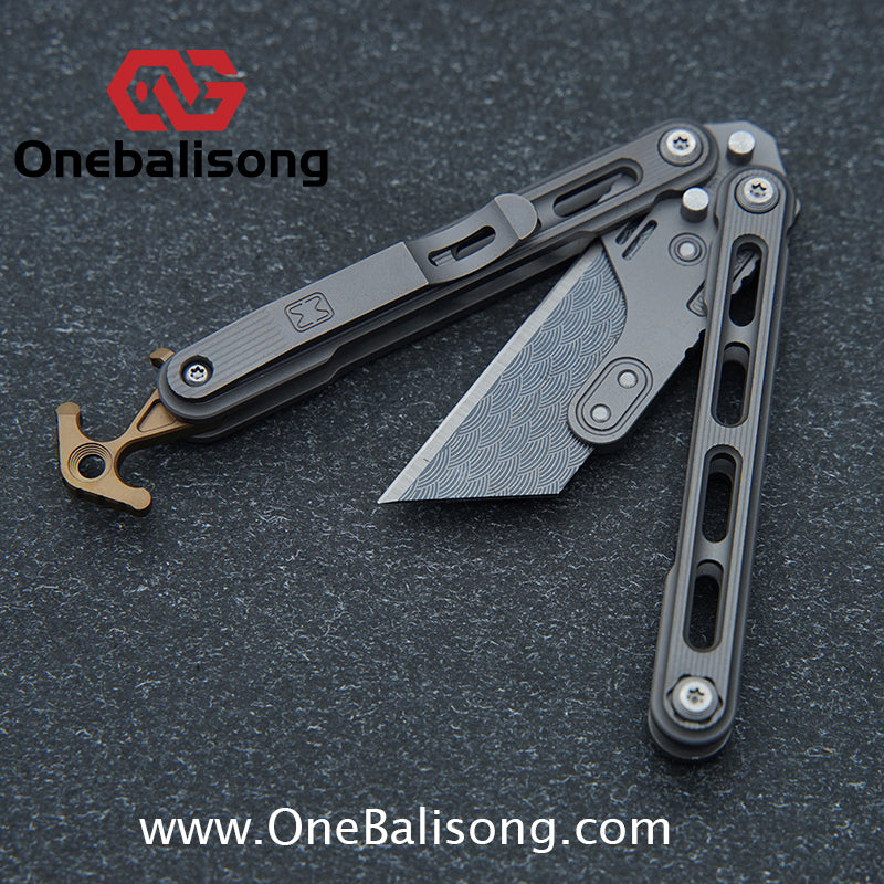 Mini Balisong Titanium alloy handle  Titanium alloy+Utility Knife Blade bushing