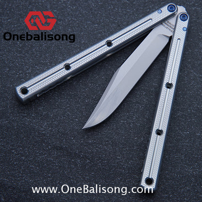 Blue River Glossy Kraken 7075 Aluminum Handle Titanium Alloy Screws Balisong Stainless Steel Blade Clone Bushing