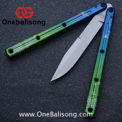 Blue River Kraken Laser Pattern Bilateral Groove Glossy Laser Pattern 7075 Aluminum Handle Black Steel Screws Balisong Stainless Steel Blade  Clone Bushing