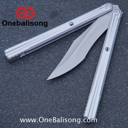 TITAN  & Purple Smoke The Tiger V2 Balisong 7075 Aluminum Alloy Handle 440c Stainless Steel Trainer Blade Bushing