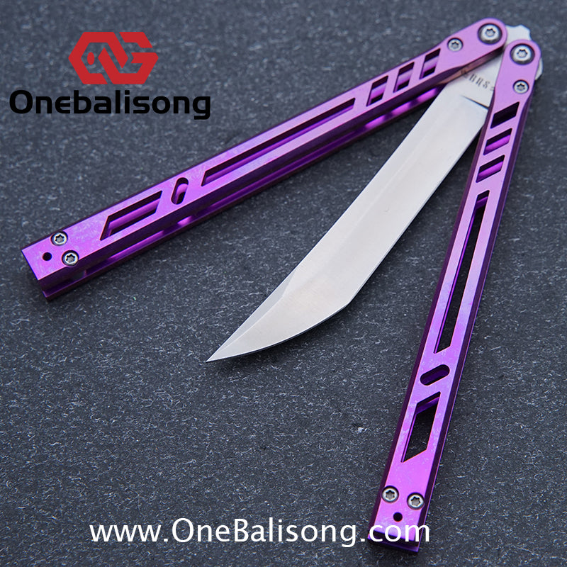 Baliplus Titanium BB Barebones Balisong Clone Titanium Alloy Sandwich Handle VG10 Blade Bushing