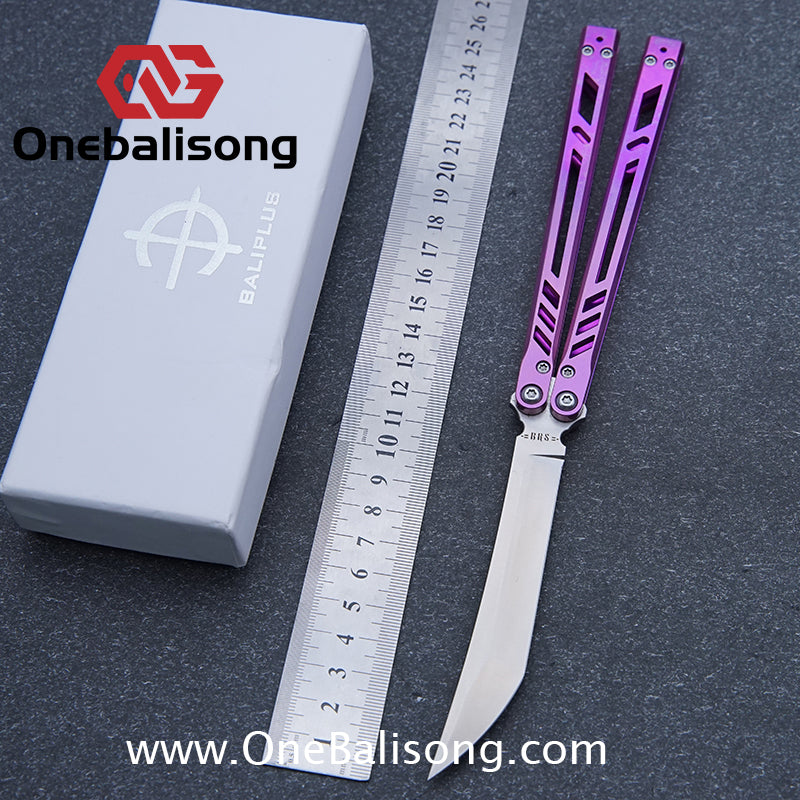 Baliplus Titanium BB Barebones Balisong Clone Titanium Alloy Sandwich Handle VG10 Blade Bushing