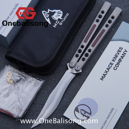 Maxace Snowy Owl Balisong Titanium TC4 Handle Bailu M390 Blade Imported Carbon Horse Patch Bushing
