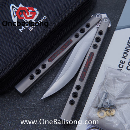 Maxace Snowy Owl Balisong Titanium TC4 Handle Bailu M390 Blade Imported Carbon Horse Patch Bushing