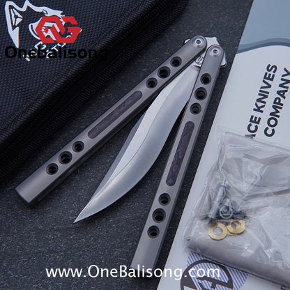Maxace Snowy Owl Balisong Titanium TC4 Handle Bailu M390 Blade Imported Carbon Horse Patch Bushing