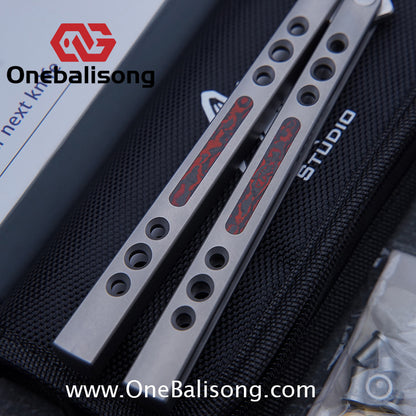 Maxace Snowy Owl Balisong Titanium TC4 Handle Bailu M390 Blade Imported Carbon Horse Patch Bushing