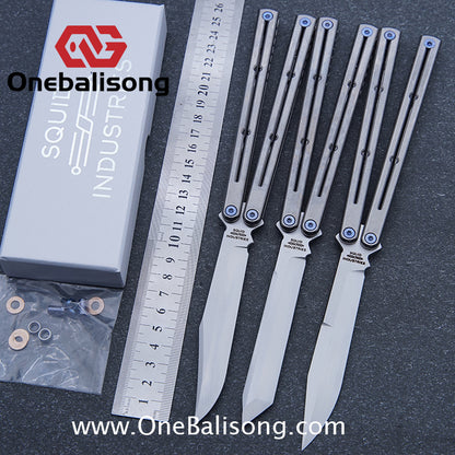 Blue River Sandwich Titanium Kraken Balisong TC4 Titanium Alloy Handle Fake Blade Bushing