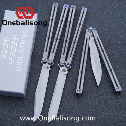 Blue River Sandwich Titanium Kraken Balisong TC4 Titanium Alloy Handle Fake Blade Bushing
