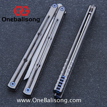 Blue River Sandwich Titanium Kraken Balisong TC4 Titanium Alloy Handle Fake Blade Bushing