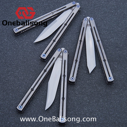 Blue River Sandwich Titanium Kraken Balisong TC4 Titanium Alloy Handle Fake Blade Bushing