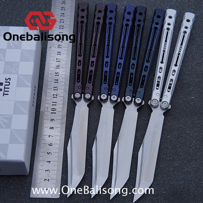 TITUS Sirius Ceramic Version Balisong Clone 7075 Aviation Aluminum Alloy Handle 5cr13Mov/14C28N Stainless Steel Fake Blade Bushing
