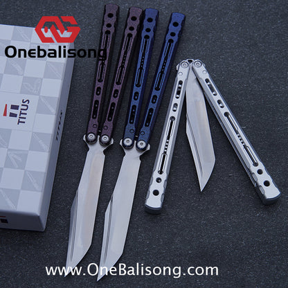 TITUS Sirius Ceramic Version Balisong Clone 7075 Aviation Aluminum Alloy Handle 5cr13Mov/14C28N Stainless Steel Fake Blade Bushing