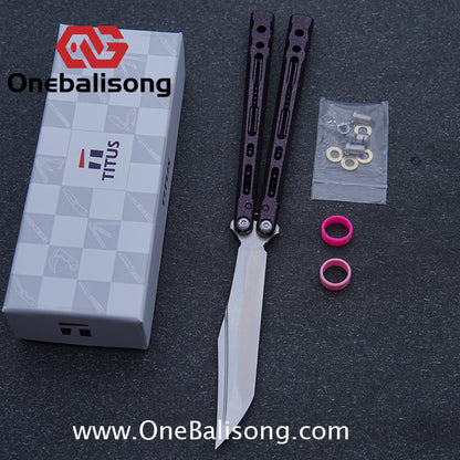 TITUS Sirius Ceramic Version Balisong Clone 7075 Aviation Aluminum Alloy Handle 5cr13Mov/14C28N Stainless Steel Fake Blade Bushing