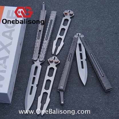 Maxace Obsidian Balisong Titanium Integrated Handle Bailu M390 Blade Integrated Structure Bushing