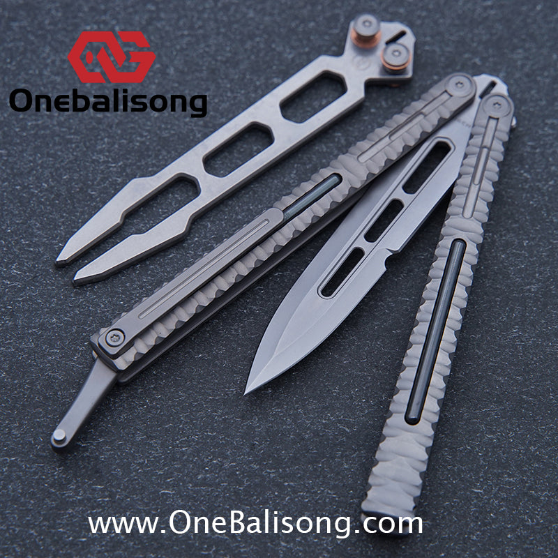 Maxace Obsidian Balisong Titanium Integrated Handle Bailu M390 Blade Integrated Structure Bushing