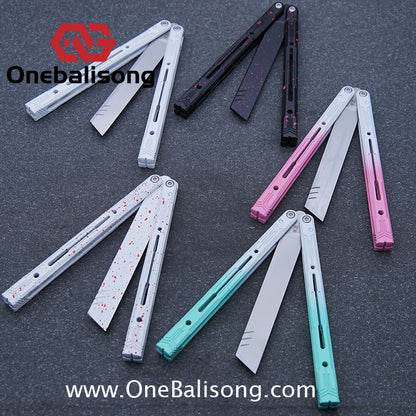 Curiosity White Tiger Balisong 7075 Aluminum Alloy Ceramic Coating Handle Stainless Steel Blade Bushings