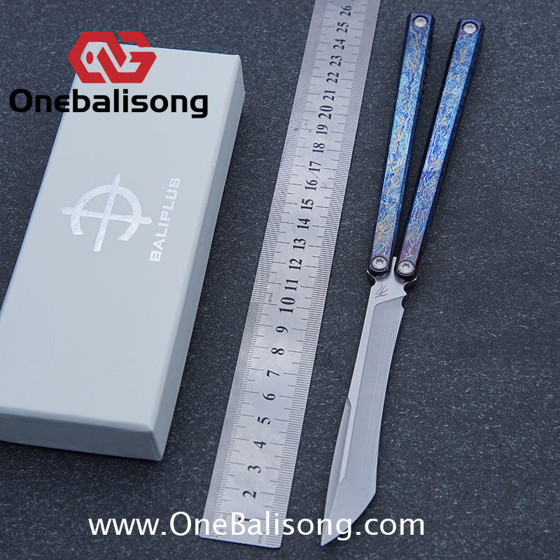 Baliplus Gaboon Balisong Clone Titanium Alloy Handle 14C28N Stainless Steel Blade Sandwich Structure