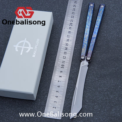 Baliplus Gaboon Balisong Clone Titanium Alloy Handle 14C28N Stainless Steel Blade Sandwich Structure