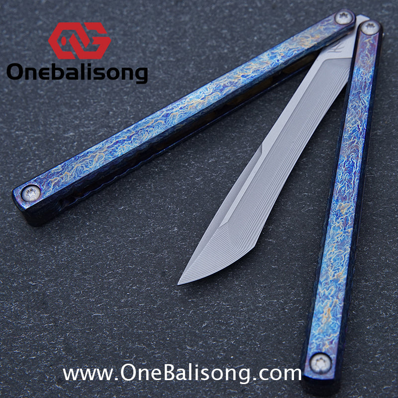 Baliplus Gaboon Balisong Clone Titanium Alloy Handle 14C28N Stainless Steel Blade Sandwich Structure