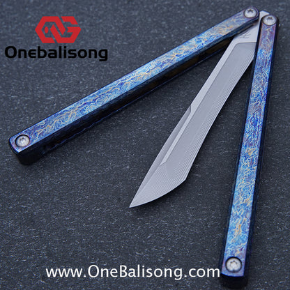 Baliplus Gaboon Balisong Clone Titanium Alloy Handle 14C28N Stainless Steel Blade Sandwich Structure
